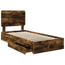 vidaXL Tárolós Ágy fejtámlával Füstölt tölgy 100 x 200 cm Faanyag