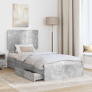 vidaXL Tárolós Ágy fejtámlával Beton Szürke 75 x 190 cm Faanyag