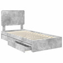 vidaXL Tárolós Ágy fejtámlával Beton Szürke 75 x 190 cm Faanyag