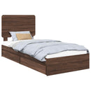 vidaXL Tárolós Ágy fejtámlával fiókkal Barna Tölgy 75 x 190 cm Faanyag