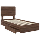 vidaXL Tárolós Ágy fejtámlával fiókkal Barna Tölgy 75 x 190 cm Faanyag