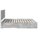vidaXL Ágykeret fejtámlával fiókkal Beton Szürke 200 x 200 cm Faanyag