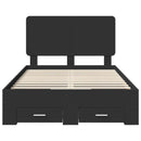 vidaXL Ágykeret fejtámlával fiókkal Fekete 135 x 190 cm Faanyag