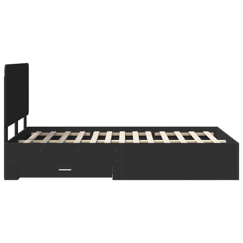 vidaXL Ágykeret fejtámlával fiókkal Fekete 135 x 190 cm Faanyag