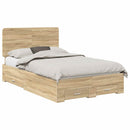 vidaXL Ágykeret fejtámlával fiókkal Sonoma tölgy 135 x 190 cm Faanyag
