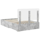 vidaXL Ágykeret fejtámlával fiókkal Beton Szürke 120 x 200 cm Faanyag