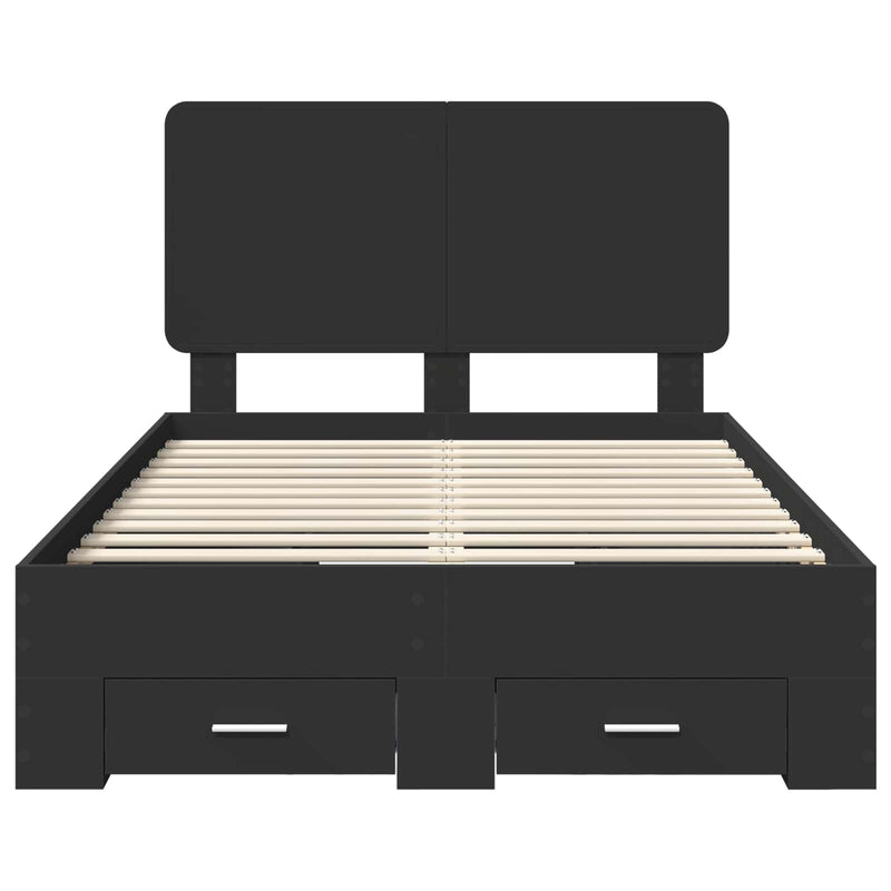 vidaXL Ágykeret fejtámlával fiókkal Fekete 120 x 190 cm Faanyag