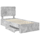 vidaXL Ágykeret fejtámlával fiókkal Beton Szürke 70 x 190 cm Faanyag