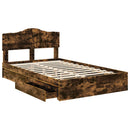 vidaXL Tárolós Ágy fejtámlával Füstölt tölgy 135 x 190 cm Faanyag