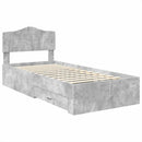 vidaXL Ágykeret fejtámlával fiókkal Beton Szürke 90 x 200 cm Faanyag