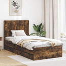 vidaXL Ágykeret tárolóval és fejtámlával Füstös Tölgy 90 x 190 cm