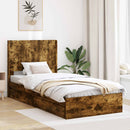 vidaXL Ágykeret tárolóval és fejtámlával Füstös Tölgy 75 x 190 cm