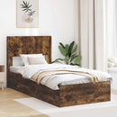 vidaXL Ágykeret tárolóval és fejtámlával Füstös Tölgy 75 x 190 cm