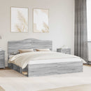 vidaXL Ágykeret fejtámlával Szürke Sonoma 200 x 200 cm Tömör fenyőfa