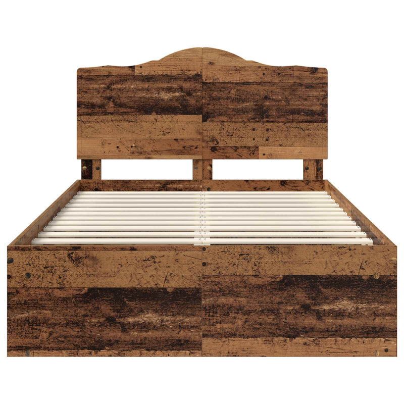 vidaXL Ágykeret fejtámlával Öreg fa 135 x 190 cm Tömör fenyőfa