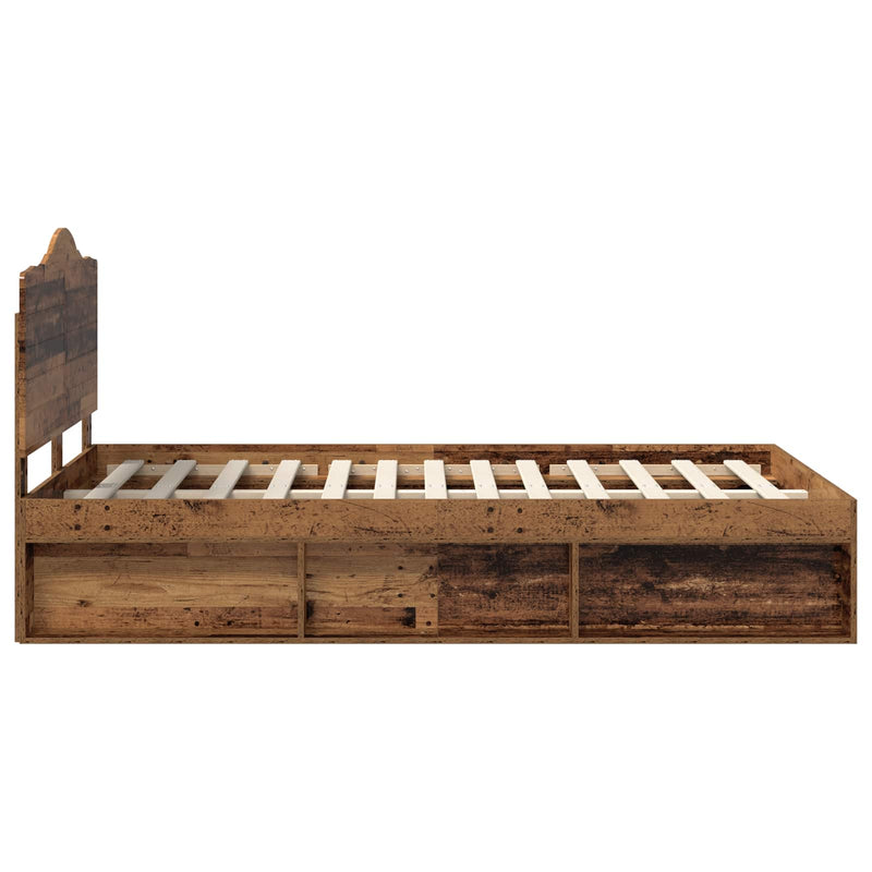 vidaXL Ágykeret fejtámlával Öreg fa 135 x 190 cm Tömör fenyőfa