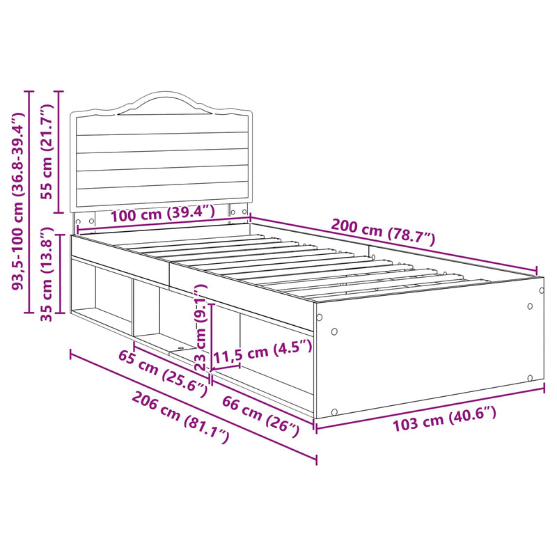 vidaXL Ágykeret fejtámlával Beton Szürke 100 x 200 cm Tömör fenyőfa