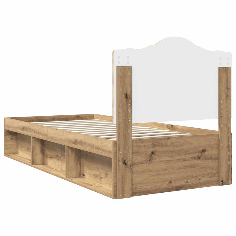 vidaXL Ágykeret fejtámlával Művészi tölgy 100 x 200 cm Tömör fenyőfa