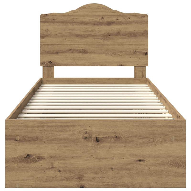 vidaXL Ágykeret fejtámlával Művészi tölgy 100 x 200 cm Tömör fenyőfa