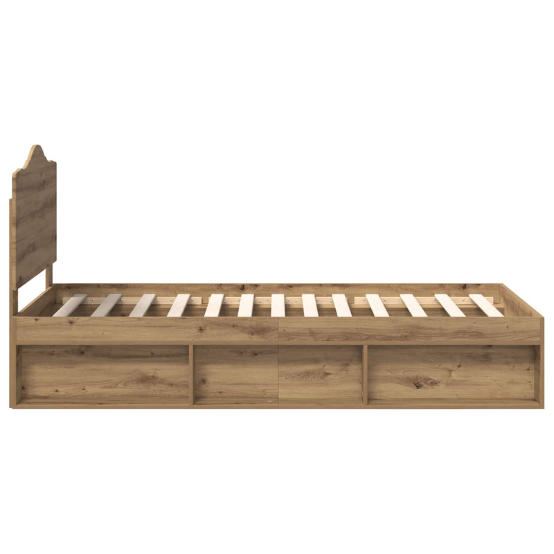 vidaXL Ágykeret fejtámlával Művészi tölgy 100 x 200 cm Tömör fenyőfa