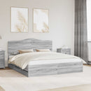 vidaXL Ágykeret fiókkal Szürke Sonoma 200 x 200 cm Mérnöki Fa
