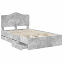 vidaXL Ágykeret fiókkal tárolóval Beton Szürke 135 x 190 cm Mérnöki Fa
