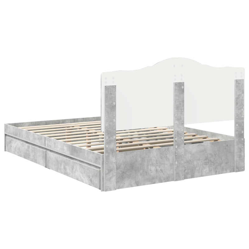 vidaXL Tárolós Ágy fejtámlával Beton Szürke 160 x 200 cm Faanyag