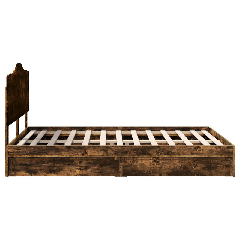 vidaXL Tárolós Ágy fejtámlával Füstölt tölgy 160 x 200 cm Faanyag