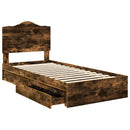 vidaXL Tárolós Ágy fejtámlával Füstölt tölgy 90 x 200 cm Faanyag
