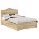 vidaXL Ágykeret fejtámlával fiókkal Sonoma tölgy 135 x 190 cm Faanyag