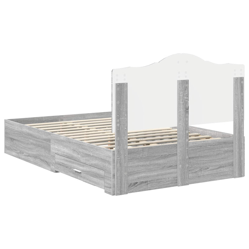 vidaXL Ágykeret fejtámlával fiókkal Szürke Sonoma 120 x 200 cm Faanyag