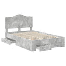 vidaXL Ágykeret fejtámlával fiókkal Beton Szürke 120 x 190 cm Faanyag