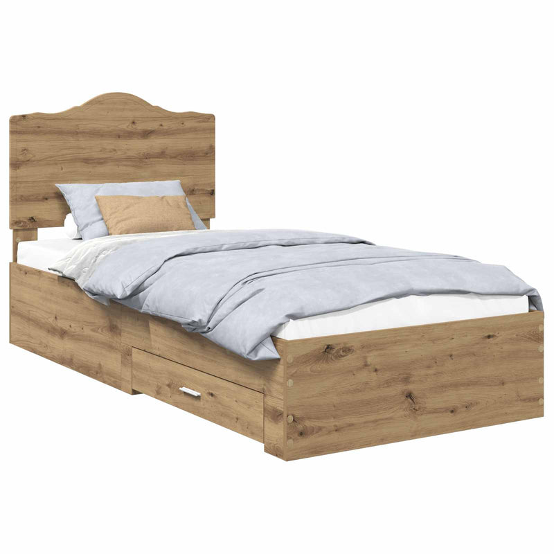 vidaXL Ágykeret fejtámlával fiókkal Artisan tölgy 100 x 200 cm Faanyag