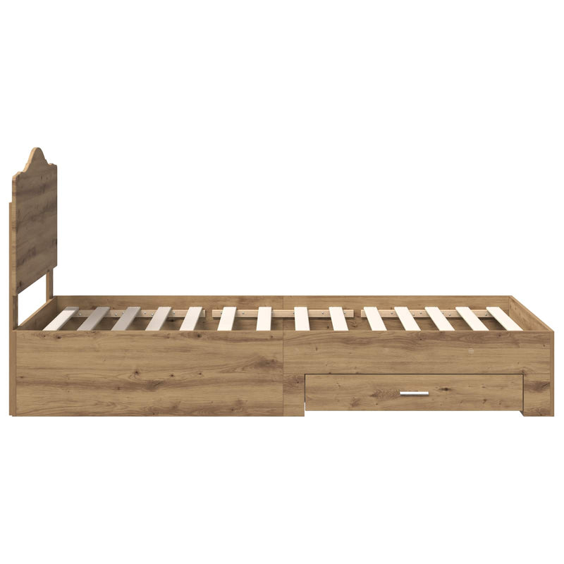 vidaXL Ágykeret fejtámlával fiókkal Artisan tölgy 100 x 200 cm Faanyag