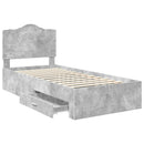 vidaXL Ágykeret fejtámlával fiókkal Beton Szürke 90 x 200 cm Faanyag