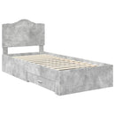 vidaXL Ágykeret fejtámlával fiókkal Beton Szürke 90 x 190 cm Faanyag