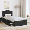 vidaXL Ágykeret fejtámlával fiókkal Fekete 70 x 190 cm Faanyag