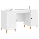 vidaXL Asztal polcokkal Fényes Fehér 142,5 x 50 x 75 cm Szerelt Fa