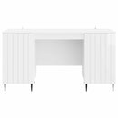 vidaXL Asztal polcokkal Magasfényű Fehér 142,5 x 50 x 75 cm Szerelt Fa