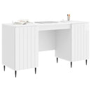 vidaXL Asztal polcokkal Magasfényű Fehér 142,5 x 50 x 75 cm Szerelt Fa