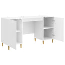 vidaXL Asztal polcokkal Magasfényű Fehér 142,5 x 50 x 75 cm Szerelt Fa