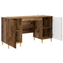 vidaXL Asztal polcokkal ajtóval Antik Fa 142,5 x 50 x 75 cm Szerelt Fa
