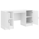 vidaXL Asztal polcokkal Magasfényű Fehér 142,5 x 50 x 75 cm Szerelt Fa
