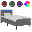 vidaXL Ágykeret LED szalagokkal fejtámlával Szürke 90 x 200 cm Műbőr