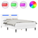 vidaXL Ágykeret LED szalagokkal fejtámlával Fehér 120 x 200 cm Műbőr