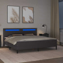 vidaXL Ágykeret LED szalagokkal fejtámlával Szürke 200 x 200 cm Műbőr