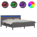 vidaXL Ágykeret LED szalagokkal fejtámlával Szürke 200 x 200 cm Műbőr