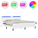 vidaXL Ágykeret LED szalagokkal fejtámlával Fehér 200 x 200 cm Műbőr