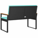 vidaXL Kerti pad párnával Fekete és Türkiz 107 x 61 x 80 cm polirattan