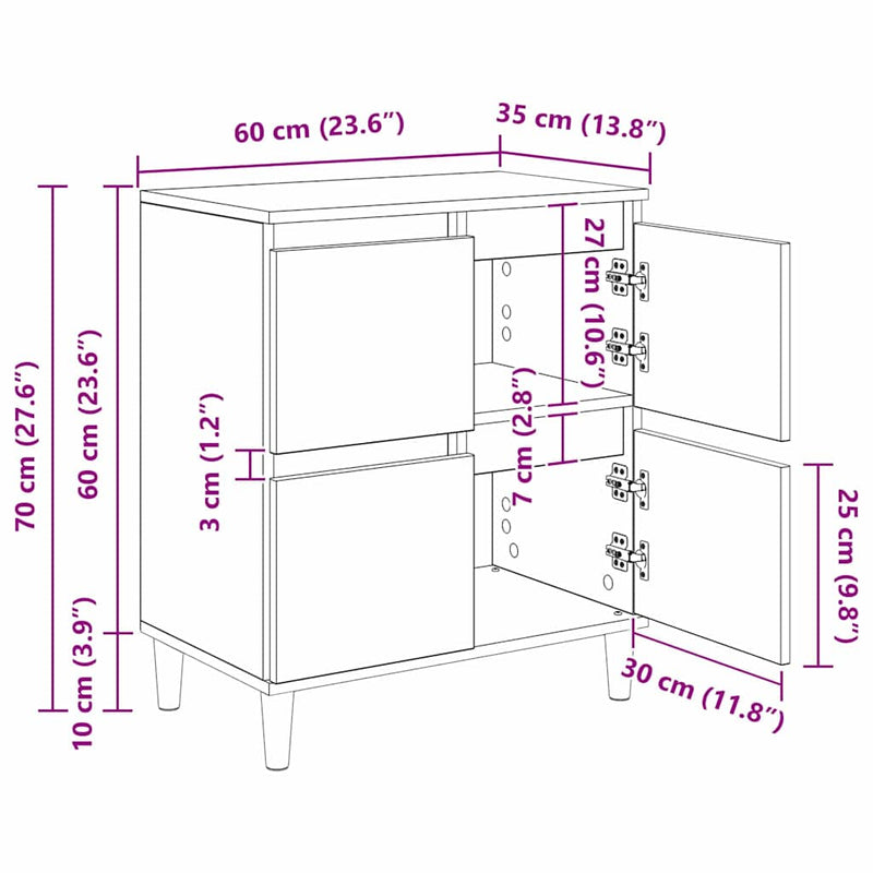 vidaXL Oldalszekrények 3 pcs Fekete tölgy 60 x 35 x 70 cm Faanyag